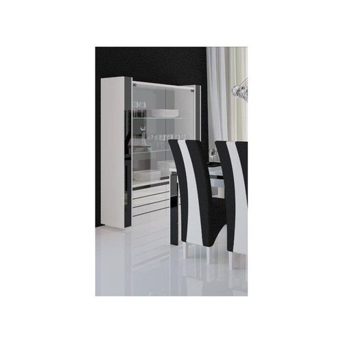 Vitrine Argentier Vaisselier Lina + Led Coloris Blanc Et Noir Brillant. Meuble Design Pour Votre Salon Ou Salle ? Manger.