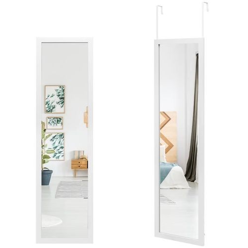 COSTWAY Miroir 2 en 1 Suspension Mural + Porte 119 x 33 cm, avec Crochets de Porte et Vis Blanc