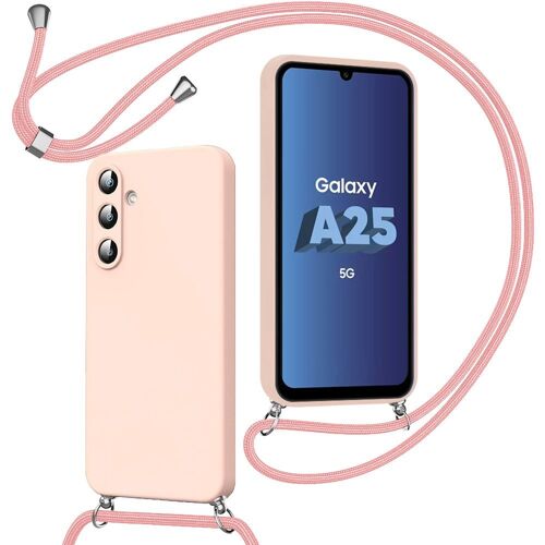 Coque pour Samsung Galaxy A25 5G - Rose - Coque avec Bandoulière, Protection Antichoc en Silicone Souple Ultra Mince - E.F.Connection