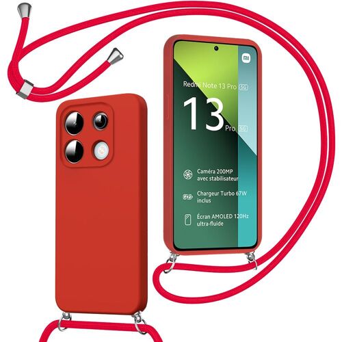 Coque Bandoulière Pour Xiaomi Redmi Note 13 Pro 5g (Pas Pour 4g), Rouge, Coque Antichoc En Silicone Avec Bandoulière - E.F.Connection