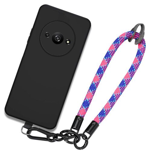 Coque pour Xiaomi Redmi A3 - Protection Antichoc Silicone Noir Anti-rayures avec Dragonne Tricolore Amovible - E.F.Connection