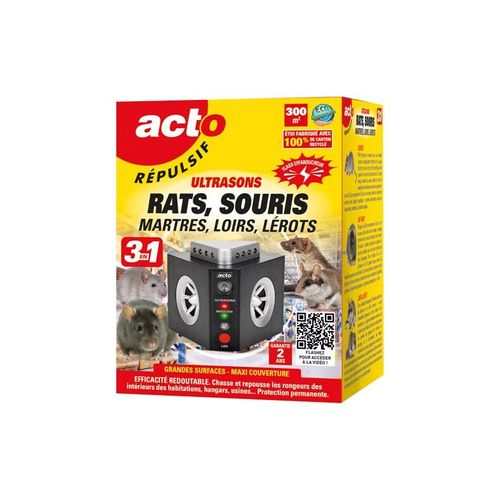 REPULSIF ULTRASON 3 EN 1 RATS SOURIS ACTO - RUS11