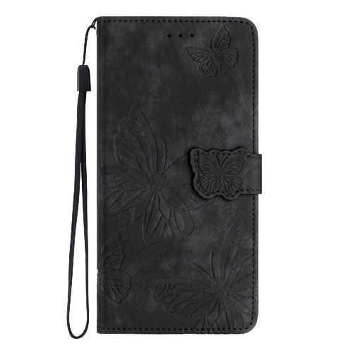 Flip Étui Pour Huawei P10 Titulaire De Fentes Pour Cartes Cuir Pu Fermeture Magnétique Portefeuille Papillon - Noir