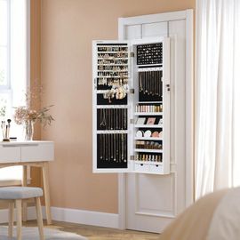 Armoire à bijoux, Meuble de rangement Mural pour colliers, Boucles d'oreilles, avec miroir, Verrouillable, Blanc