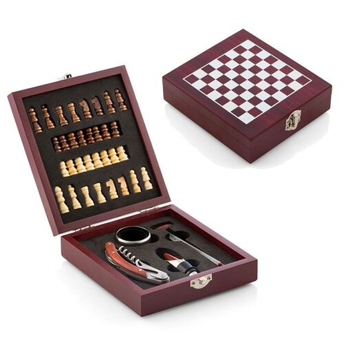 Shop-Story - Ensemble D'accessoires À Vin Et Échiquier En Coffret (37 Pièces) Cadeau Idéal Pour Les Fans De Vin Et D'échecs