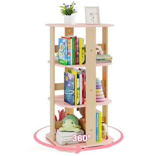 Costway Bibliothèque Rotative À 360° - Étagère À Livres Pour Enfants À 3 Niveaux Avec 12 Compartiments 48 X 48 X 95,5 Cm
