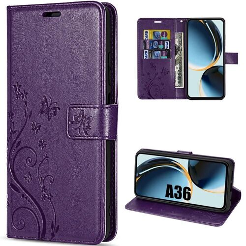 Coque Pour Samsung Galaxy A36 5g, Protection Rabat Anti-Rayures Antichoc Synthécuir Violet Nuit Motif Papillon Fleur - Efconnection