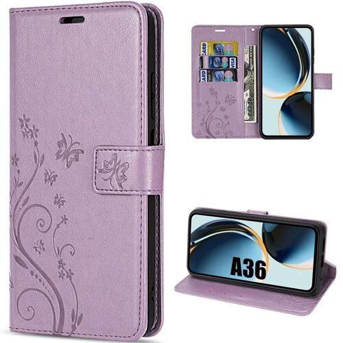 Coque Pour Samsung Galaxy A36 5g, Protection Rabat Anti-Rayures Synthécuir Relief Floral Violet - Efconnection