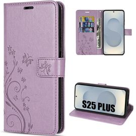 Coque pour Samsung Galaxy S25 Plus (S25+) Protection Rabat Flip Case Cuir Synthétique Antichoc Violet Motif Papillon - EFConnection