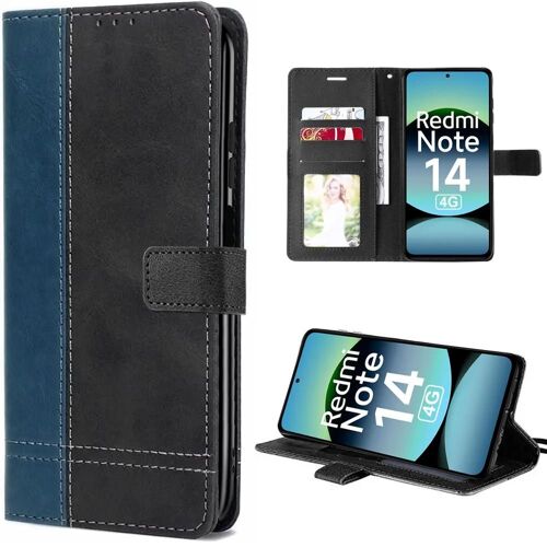 Coque Pour Xiaomi Redmi Note 14 4g (Pas Pour 5g) Protection Anti-Rayures Effet Cuir Bicolore Bleu Marine - Efconnection