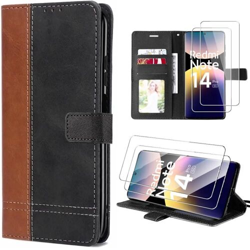 Coque + 2 Verres Trempés Pour Xiaomi Redmi Note 14 Pro 5g (Pas Pour 4g) Protection 360 Anti-Rayures Bicolore Marron - Efconnection