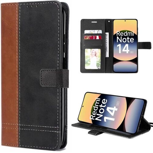 Coque Pour Xiaomi Redmi Note 14 5g (Pas Pour 4g) Protection Rabat Cuir Synthétique Antichoc Bicolore Marron/Noir - Efconnection