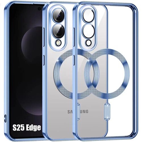 Coque pour Samsung Galaxy S25 Edge, Protection Silicone avec Anneau Magnétique Film Caméra - Bleu - EFConnection