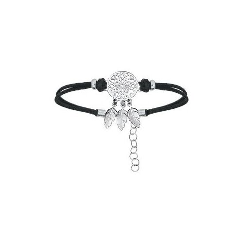 Bracelet Argent Rhodié Cordon Noir Attrape Reve 16+3cm
