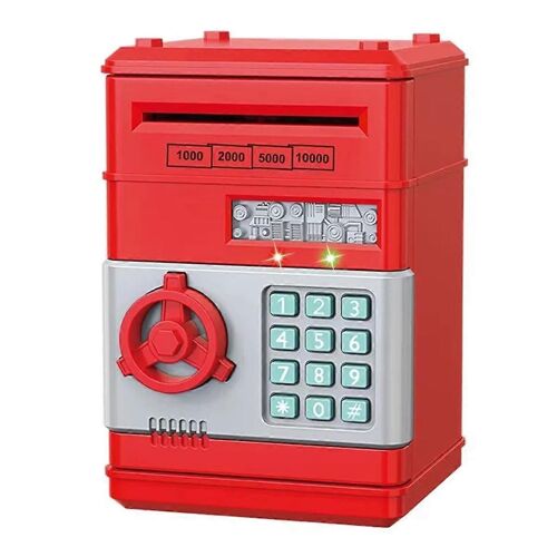 Tirelire électronique automatique Mini sécurité pièce de monnaie Caisse d'épargne Mot de passe Clé Serrure Banque ATM Cadeau pour les enfants Rouge