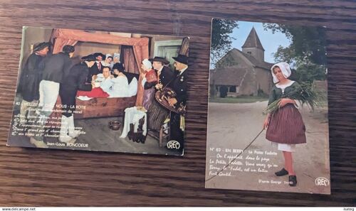 Lot De 2 Cartes Postales Les Thiaulins De Lignières : Veillée De Chez Nous + La Petite Fadette