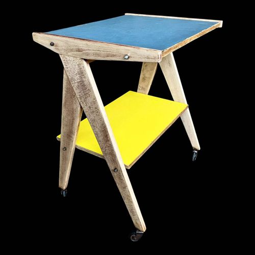 Desserte Jaune Bleu Pied Compas Anne 1950 Jaune