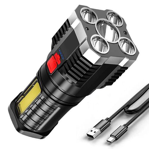 Lampe Torche Led Ultra Puissante À 5 Perles Cob,Étanche 3 Modes D'éclairage Tactique Lampe Torche Chargement Usb Pour L'extérieur,Camping(Argent)