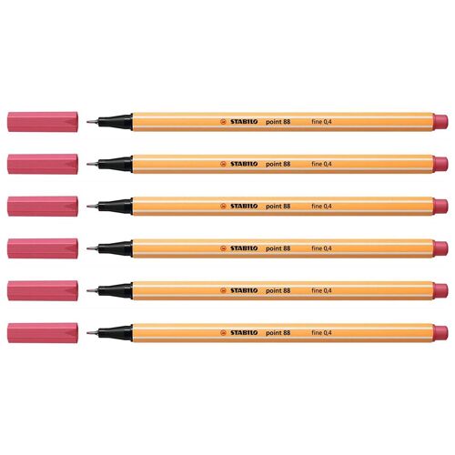 Stabilo Lot De 6 Feutres À Pointe Fine Point 88 - 0,4mm Rouge Grenadine