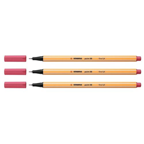 Stabilo Lot De 3 Feutres À Pointe Fine Point 88 - 0,4mm Rouge Grenadine