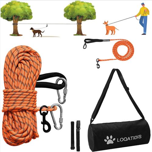 Chicslick-Câble D'attache Pour Chien 3 En 1,15m+3m Orange Nylon Réfléchissante Corde Longe Système De Trolley Portable Laisse Pour Chien Corde Pour Cour Camping Parcs En Plein Air Avec Grand[X2268]