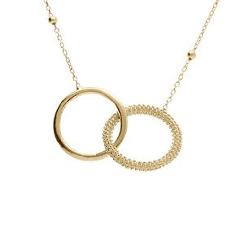 Collier Argent Doré Chaîne Boules 2 Anneaux Entrelacés 1 Lisse Et 1 Cercle Perlé 42+3cm