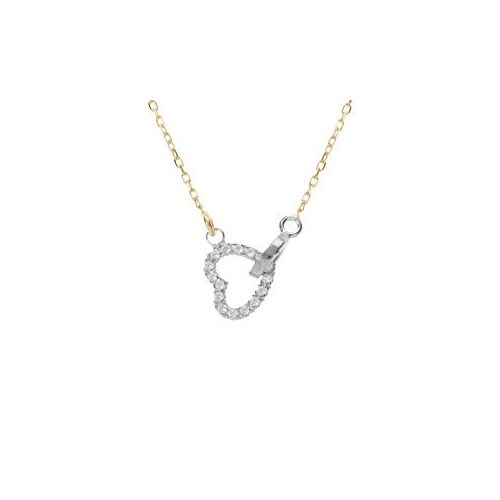 Collier Chaîne Doré Jaune Et Coeur Et Cercle Entreelacé Argent Rhodié Avec Oxyde Blanc 40+4cm