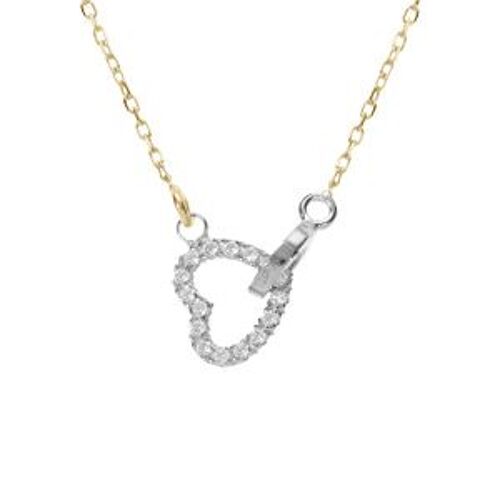 Collier Chaîne Doré Jaune Et Coeur Et Cercle Entreelacé Argent Rhodié Avec Oxyde Blanc 40+4cm