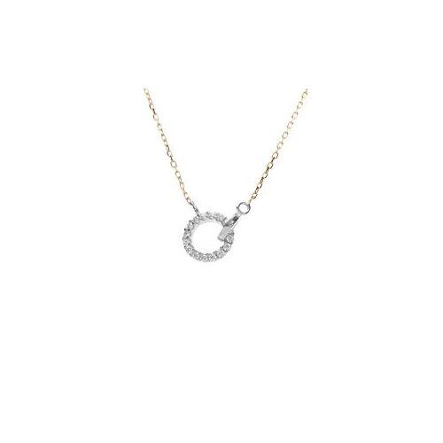 Collier Chaîne Doré Jaune Et 2 Cercles Entreelacés Argent Rhodié Avec Oxyde Blanc 40+4cm