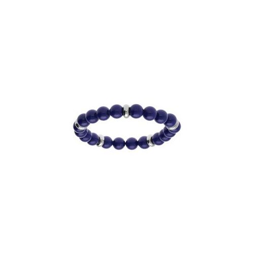 Bracelet Extensible Boules Lapis Lazuli Imitation Rondelles Acier 60mm