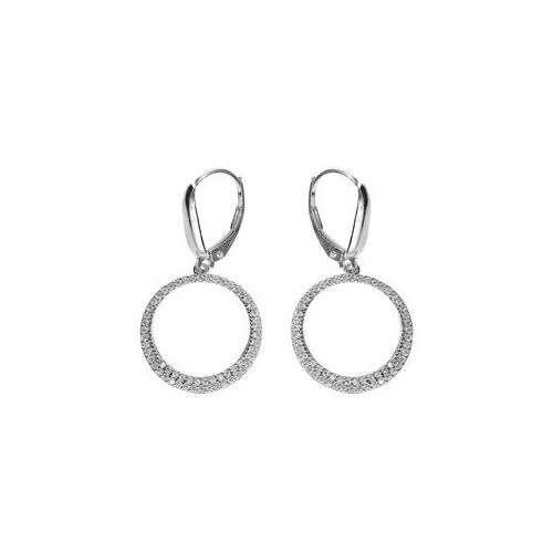 Boucles D'oreilles Dormeuse Argent Rhodié Cercle Evidé Oxydes Blancs