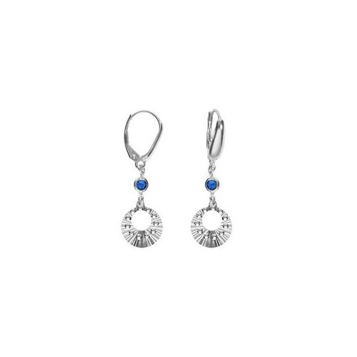 Boucles D'oreilles Dormeuse Argent Rhodié Cercle Diamanté Et 1 Oxyde Bleu
