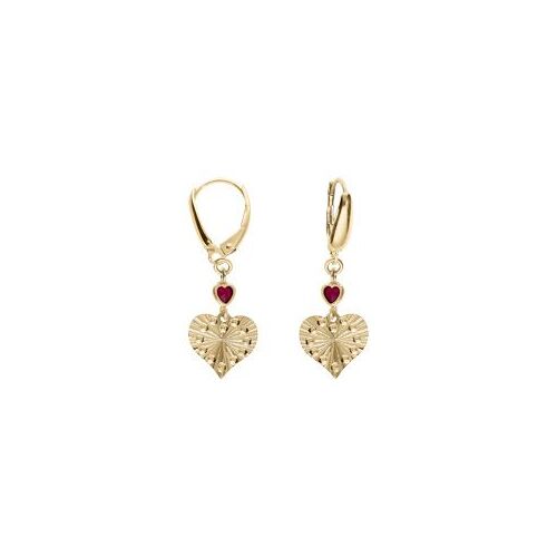 Boucles D'oreilles Dormeuse Argent Doré Jaune Forme Coeur Diamanté Et 1 Oxyde Rose