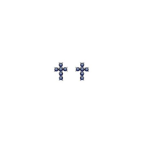 Boucles D'oreilles Tige Argent Rhodié Croix Oxydes Bleu