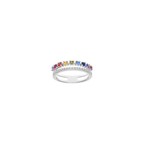 Bague Argent Rhodié Double Oxydes Multi Couleurs