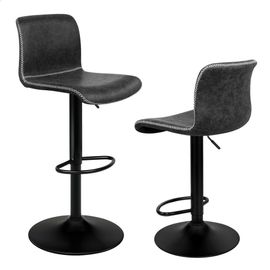 Alfordson Lot De 2 Tabourets De Bar, Tabourets Pivotants Vintage, Hauteur Réglable, Chaises De Bar De Comptoir Avec Dossier Pour Cuisine Rotative, Vérin À Gaz, Gris