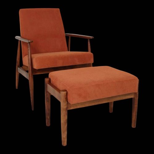 Ensemble Vintage Fauteuil Et Reposepieds En Velours Ctel Orange Orange