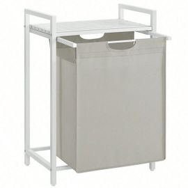 Panier à linge, Corbeille, Rangement 1 compartiment, 1 Sac Amovible, Étagère, Cadre en métal, 65L, 50 x 33 x 72 cm, Blanc