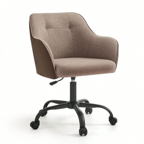 Fauteuil Ergonomique, Siège Pivotant, Réglable en hauteur, Capacité de charge 110 Kg, Tissu en coton-Lin Respirant, Marron