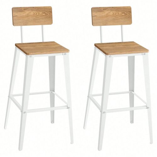Tabouret Bar Industriel, Lot De 2, Avec Dossier, Cadre En Acier, Marron Blé Et Blanc Nuage