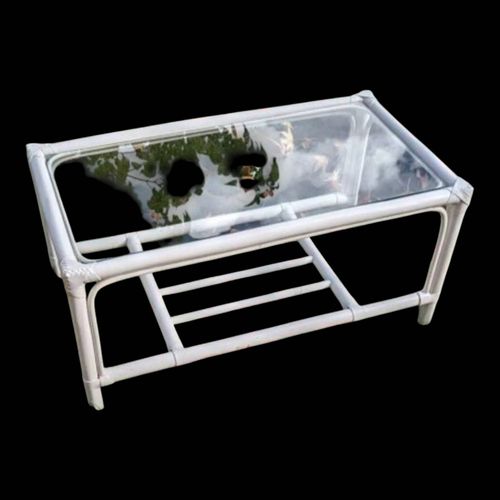 Table Basse Rectangulaire En Rotin Et Verre Blanc