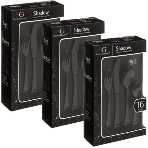 Lot De 3 Ménagères Shadow En Acier Inoxydable - 48 Couverts - Noir