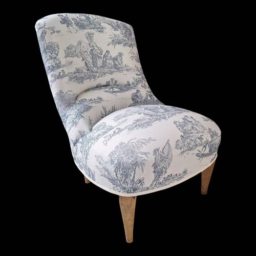 Fauteuil Crapaud Toile De Jouy Bleu Bleu