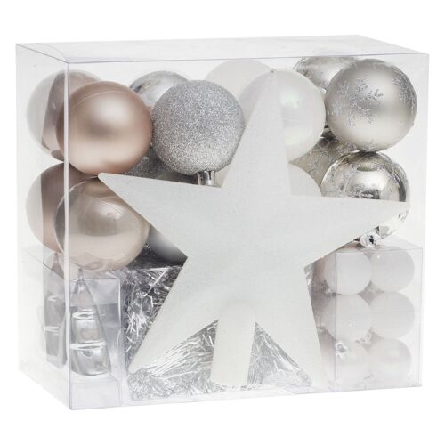 Kit Décoration pour sapin de Noël - 44 Pièces - Taupe, argent et gris