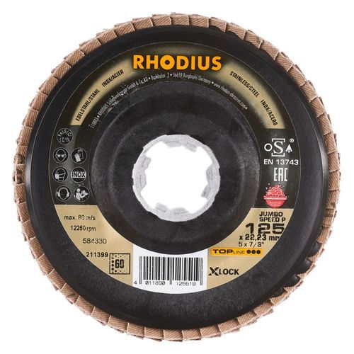 Rhodius disque Flap JUMBO VITESSE P X-LOCK / Ø 125 x 22,23 obliquement K60