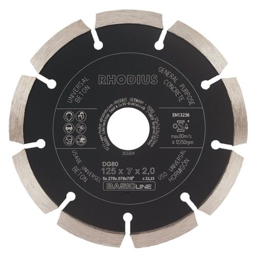Rhodius Diamant disque de coupe DG80 BETON / Ø 125 x 7,0 x 2,0 x 22,23
