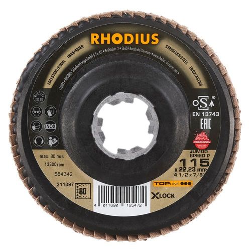 Rhodius disque Flap JUMBO VITESSE P X-LOCK / Ø 115 x 22,23 obliquement K80