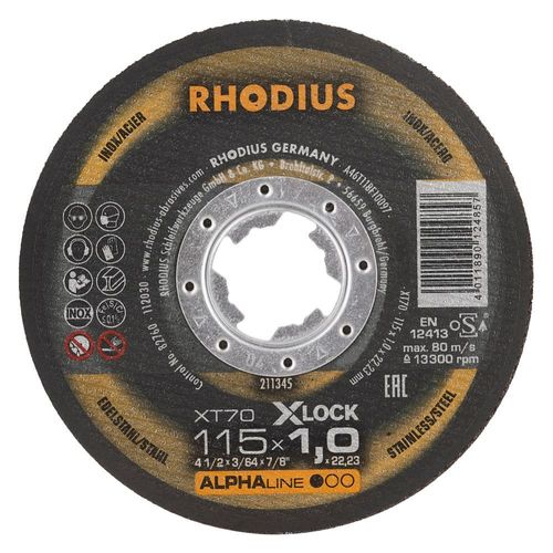 Rhodius Extra disque de coupe mince XT70 X-LOCK / Ø 115 x 1,0x Longueur moule de 22,23 mm 41