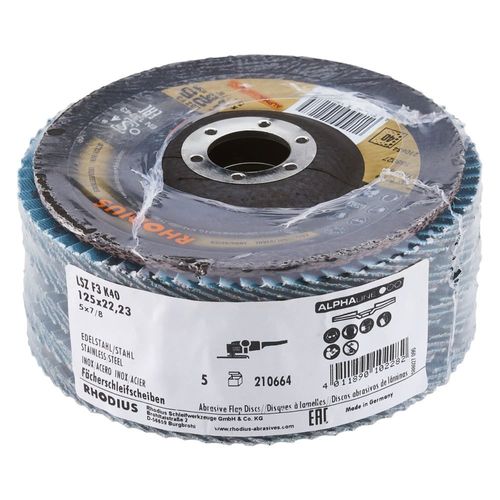RHODIUS Flap disque LSZ F3 PACK / 125 x 22,23 grain 40 obliquement