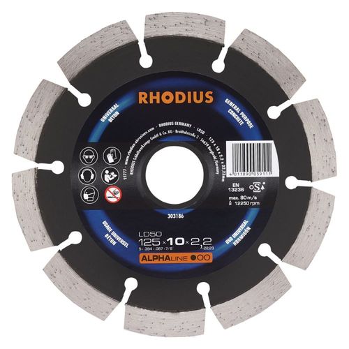RHODIUS Disque de diamant de coupe DL 50 / 125 x 10,0 x 2,2 x Longueur 22,23 mm seulement